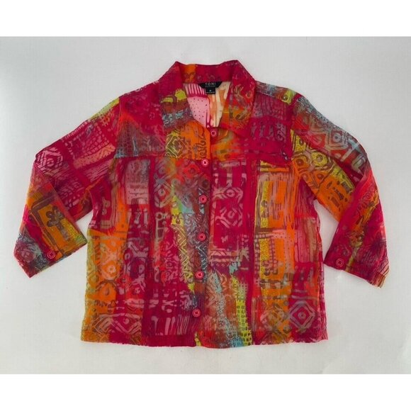 Toni Morgan Sheer Button Front Art To Wear Lightweight Top Size Medium - Picture 3 of 10